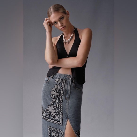 Anthropologie Dhruv Kapoor Sequin Denim Maxi Skirt - Picture 2 of 15